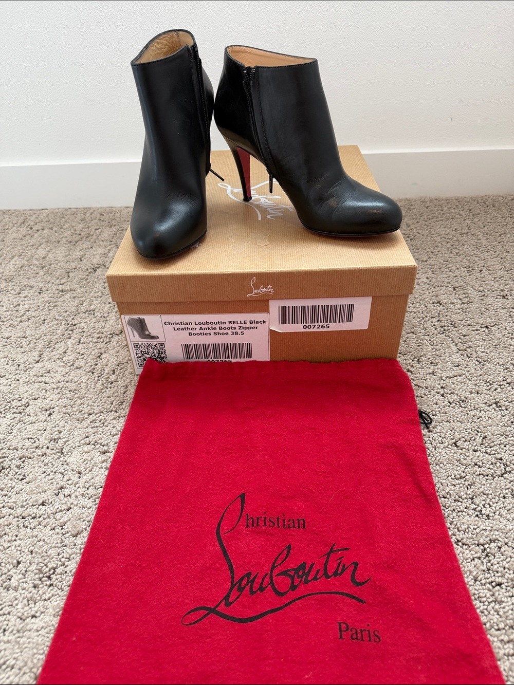 Christian Louboutin Black Leather Ankle Belle Booties 100 Sz 38.5